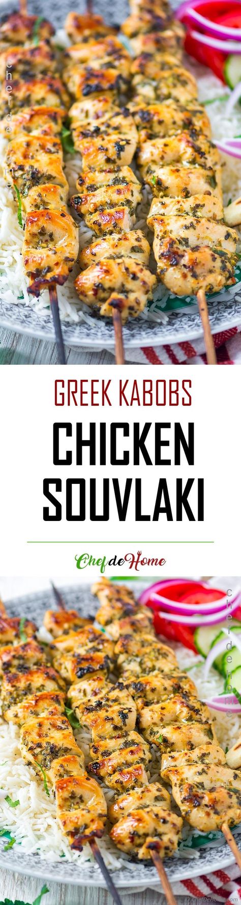 Chicken Souvlaki Recipe | ChefDeHome.com Chicken Solvocki Marinade, Chicken Brochette Marinade, Greek Kabobs, Chicken Souvlaki Marinade, Mediterranean Christmas, Greek Marinade, Souvlaki Marinade, Shish Tawook, Greek Chicken Kabobs