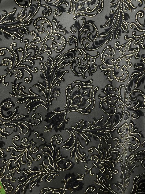 "New Gothic Damask with metallic flocking print on stretch poly techno 2-way stretch 58/60\" Sold by the YD. Ships Worldwide from Los Angeles California USA." Flock Print Design, Huntington Park, Gothic Themes, High Fashion Outfits, Dragon Print, Dragon Design, California Usa, Cotton Twill Fabric, Los Angeles California