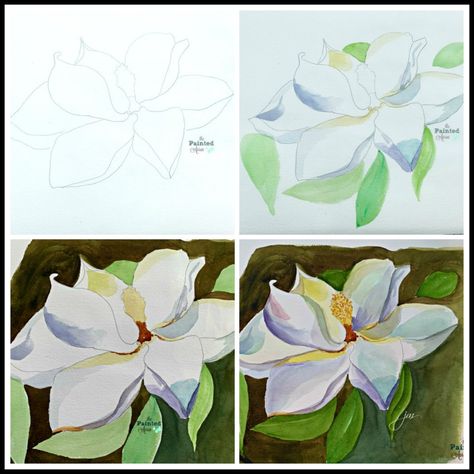 Colouring Art Therapy, Magnolia Painting, Fearless Friday, Abstract Watercolor Flower, Painted Apron, Magnolia Paint, Painting Food, Artsy Ideas, Step By Step Watercolor