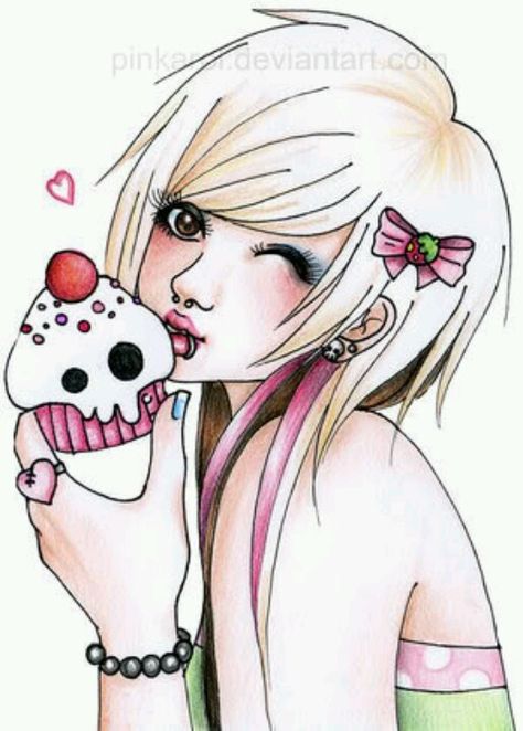 Cupcake girl! Emo Cartoons, Queen Painting, Scene Kid Art, Emo Pictures, Scene Queen, Cupcake Drawing, Emo Love, Emo Art, Cupcake Art