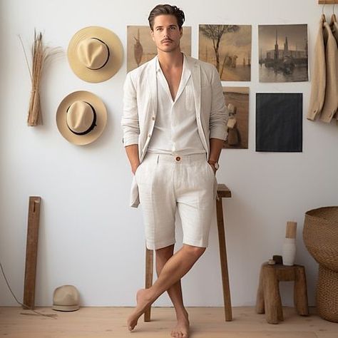 Quality product you can shop with confidence.! Coofandy Mens Fashion, Mens Fashion Casual Summer Outfits Men Shorts, Men’s White Linen Outfit, Male Wedding Guest Outfit Summer, Resort Casual Men, Men Summer Outfit Aesthetic Vintage, Mens Trendy Outfits Summer, Short Pants Outfit Men, Mens Vacation Outfits Beach