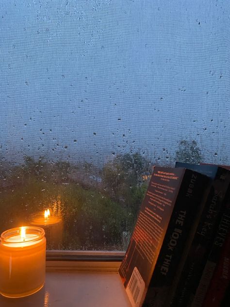 rain, window, books, candle, night, light, storm, reading, chill, aesthetic Rain Candle, Chill Aesthetic, Rainy Window, Rain Window, Henna Tattoo Hand, Rainy Day Aesthetic, Window Plants, Window Candles, Night Rain