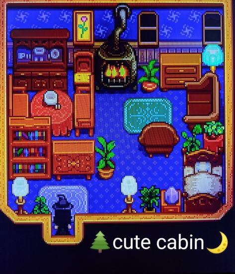 Stardew Valley Cabin Design, Stardew Valley Cabin, Fireplace For Cooking, Stardew Ideas, Stardew Valley Layout, Cabin Decorating, Stardew Valley Tips, Themed Bedroom, Stove Fireplace