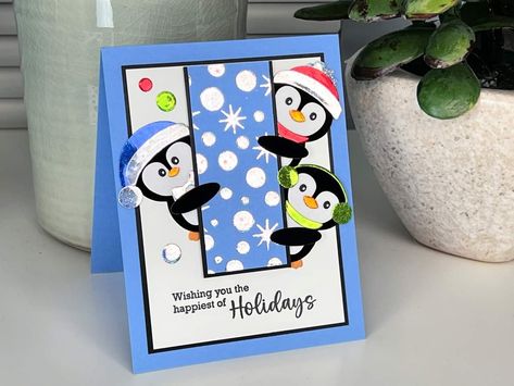 Gina K Penguin Pals, Penguin Cards Christmas, Stampin Up Penguin, Penguin Punch, Cas Christmas Cards, Penguin Christmas Cards, Winter Wonderland Card, Penguin Cards, Christmas Card Ornaments