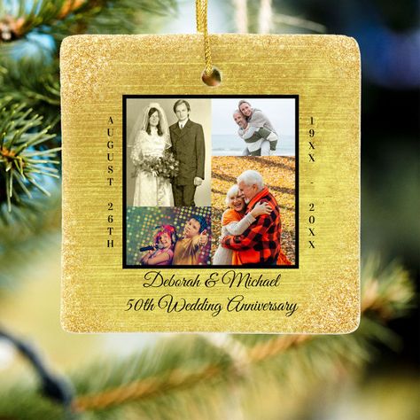 50th Wedding Anniversary Gold Glitter Photo Ceramic Ornament Golden Wedding Anniversary, Family Couple, Glitter Photo, Cadeau Photo, Golden Wedding, Gold Anniversary, 50th Wedding Anniversary, Anniversary Photos, 50th Wedding