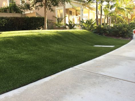 Beautiful Front yard Slope with Premium Turf!  #backyardideas #frontyardideas #gogreen #artificialturf #lowmaintenance #californiadrought #premiumturf #turfinstallations #gopro #beautifulhomes #syntheticturf #beautifulview #slopeturf #lowtrafficarea Turf Front Yard, California Drought, Synthetic Turf, Artificial Turf, Backyard Inspo, Side Yard, Artificial Grass, Low Maintenance, Pool Area