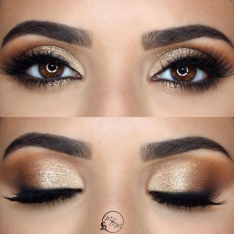 25 Stunning Looks All Brown-Eyed Girls Need to Try Bronze Eye Makeup, Wedding Eyes, Gold Makeup Looks, Wedding Hairstyles And Makeup, Dag Make Up, Glam Wedding Makeup, Wedding Eye Makeup, Gold Eye Makeup, Wedding Makeup For Brown Eyes