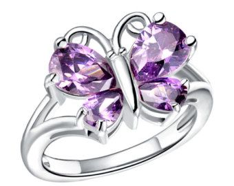 Purple Thoughts, Purple Wedding Jewelry, Amethyst Wedding Rings, Butterfly Rings, Amethyst Wedding, Amethyst Stones, Crystal Butterfly, Vintage Inspiration, Butterfly Ring