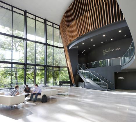 Royal Welsh College of Music and Drama by BFLS Interior Design Colleges, Building Lobby, Lobby Reception, Architectural Competition, Office Lobby, Lobby Interior, H Design, Roof Styles, Lobby Design