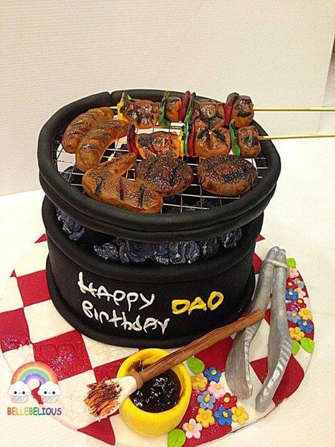 BBQ Cake - cake by Bellebelious7 Barbecue Cake, Cake Decorating Hacks, Bbq Cake, Piping Gel, Decorating Hacks, Dad Birthday Cakes, Rich Cake, Birthday Cake For Him, Cake Decorating With Fondant