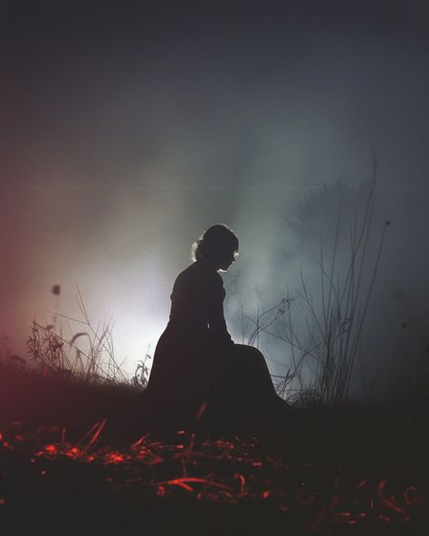 Lummi Photo - Solitary Figure Amidst Mist Misty Night, Figure Sitting, Cool Palette, To Be A Woman, The Landscape, Photo Illustration, Mist