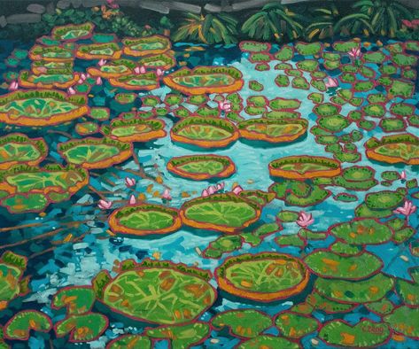 Loose brush stroke oil painting "Waterlily pond blue/yellow" Waterlily Pond, Water Lilies Art, Pond Painting, Water Lily Pond, Impressionism Art, Painting Process, Art Journal Inspiration, Water Lilies, Painting Oil