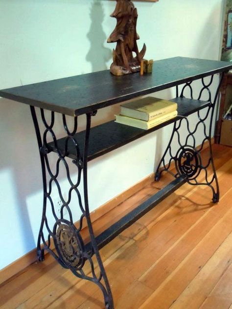 vintage singer sewing machine stand repurposed - Google Search Singer Sewing Machine Repurposed, Antique Sewing Machine Table, Sewing Table Repurpose, Pine Console Table, Singer Sewing Tables, Singer Sewing Machine Table, Vintage Singer Sewing Machine, Sewing Machine Tables, Sewing Machine Table