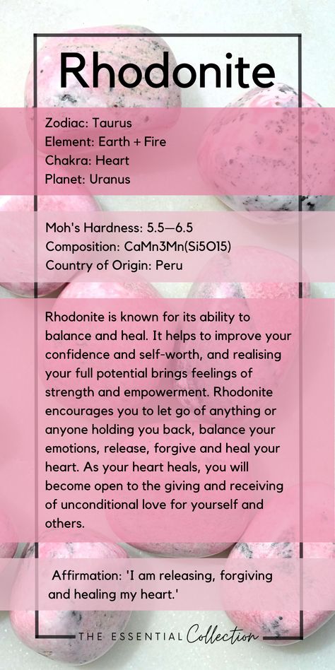 Rhodonite Affirmation, Rhodonite Crystal Meaning, Crystal Dictionary, Affirmation Crystals, Rhodonite Meaning, Herb Magick, Crystal Grimoire, Earth Vibes, Spiritual Routine