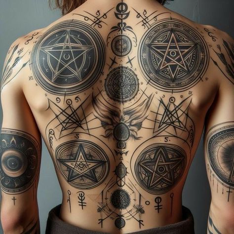 Badass Tattoo Ideas For Men, Alchemist Tattoo, Esoteric Tattoo, Matching Tattoos For Siblings, Alchemy Tattoo, Wiccan Tattoos, Occult Tattoo, Rune Tattoo, Full Sleeve Tattoo Design