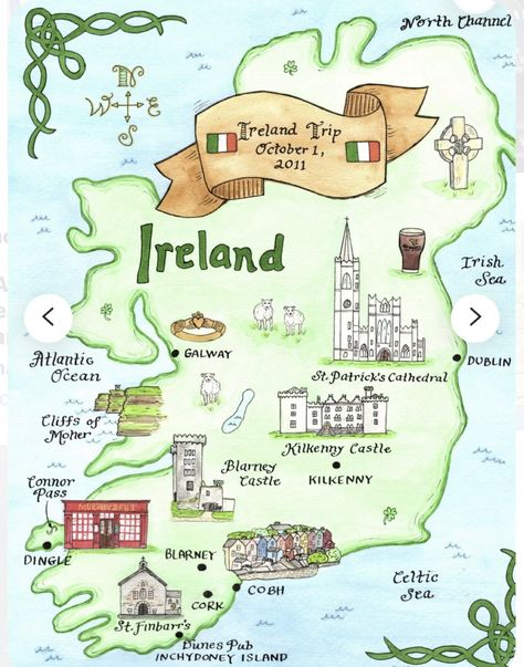 Ireland Map Illustration, Vacation Map, Map Of Ireland, Kilkenny Castle, Illustration Map, Ireland Road Trip, Ireland Map, Map Illustration, Ireland Vacation