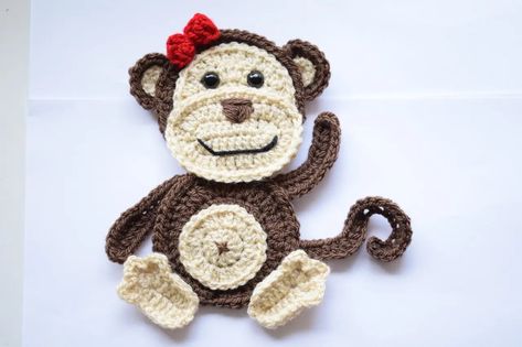 Monkey Applique, Crochet Monkey Pattern, Crochet Applique Patterns Free, Owl Applique, Elephant Applique, Crochet Monkey, Monkey Pattern, Crochet Eyes, Blue Owl