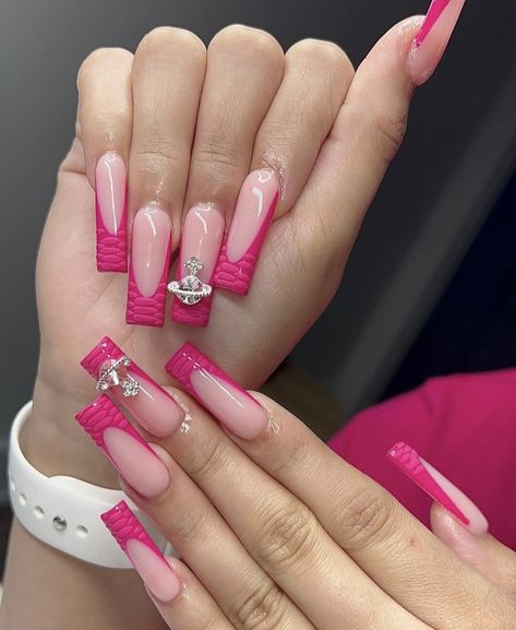 Colored Acrylic Nails, French Tip Acrylic Nails, French Acrylic Nails, Short Square Acrylic Nails, Acrylic Nails Coffin Pink, Unique Acrylic Nails, Long Square Acrylic Nails, Nail Swag, Bling Acrylic Nails