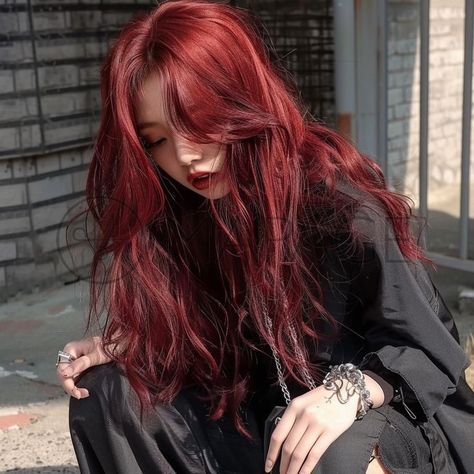 Red Hair Wine, Red Hair Cherry, Scarlet Red Hair, Red Hair Asian, Hair Ideas Red, Scarlet Hair, Red Hair Aesthetic, Cherry Cola Hair, Cherry Red Hair