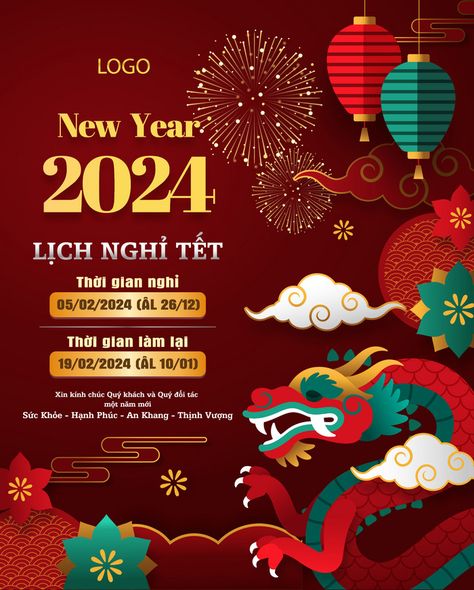 Lunar New Year 2024 holiday schedule#pikbest#Templates Lunar New Year 2024, Tet Holiday, Holiday Schedule, New Year's Food, New Years Background, Canva Element, Beautiful Dragon, Logo New, New Year Decor