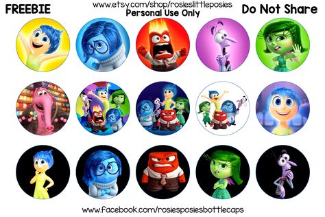 Free bottle cap image sheet of Inside Out Movie. To save this image at the correct size, right click and select open in new tab. From there right click and save image. **These images are for person… Bottle Cap Images Free Printable, Free Bottlecap Images, Inside Out Movie, Superman Images, Xmas Images, Bow Image, Deco Disney, Button Machine, Pin Back Buttons