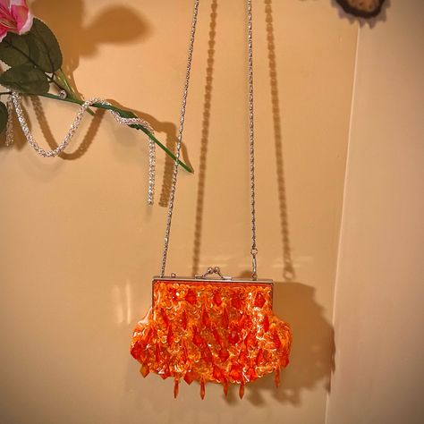 This Is A New Sealed With Tags Bijoux Terner Orange Satin, Beaded With Sequins Evening Purse And Clutch Bag. Evening Bag Has Orange Diamond Shaped Beads Hanging By Embroidered Sequins. Closes With Claps Closure On Top And Has A Removable Chain To Change Into A Clutch. Interior Is Satin With The Bijoux Terner Logo On The Inside And An Interior Pocket. This Bag Is Hand Beaded And Only Have A Few In Stock. This Style Is Rare And No Longer Being Made. Bijoux Terner Beaded Evening Purse Size Is Appro Formal Bag, Natural Eye Makeup Tutorial, Orange Diamond, Handbag Boutique, Black Evening Bag, Rhinestone Clutch, Orange Satin, Red Quilts, Gold Clutch