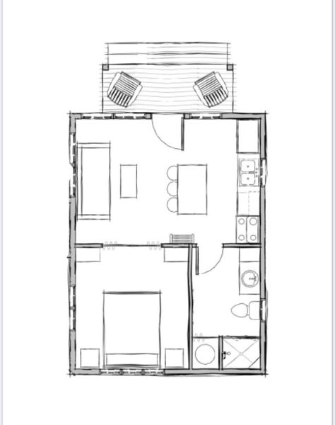 First floor •18′ x 24′  http://www.mywoodhome.com/floor-plans/leech-lake-home Garage Suite, Tiny House Cottage, Shed Tiny House, Converted Garage, Garage Loft, Summer Cabin, Cabin Tiny House, Lake Homes, Garage Remodel