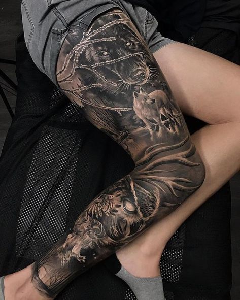 For Leg Tattoo, Best Thigh Tattoos, Calf Sleeve Tattoo, Thigh Tattoos For Women, Best Leg Tattoos, Lower Leg Tattoos, Animal Sleeve Tattoo, Full Leg Tattoos, Skull Sleeve Tattoos