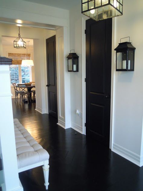 Black Tile Flooring Living Room, Styling Moodboard, Black Flooring, Dark Doors, Minimalistic Interior, Black Interior Doors, Dark Floors, Dark Wood Floors, Appartement Design