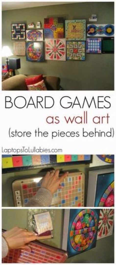 DIY Media Room Ideas - Board Games As Wall Art - Do It Yourslef TV Consoles, Wall Art, Sofas and Seating, Chairs, TV Stands, Remote Holders and Shelving Tutorials - Creative Furniture for Movie Rooms and Video Game Stations #mediaroom #diydecor Board Game Wall, Organized Playroom, Hangout Room, Rustic Basement, Game Wall, Game Room Family, Ideas Para Organizar, Playroom Organization, European Home Decor