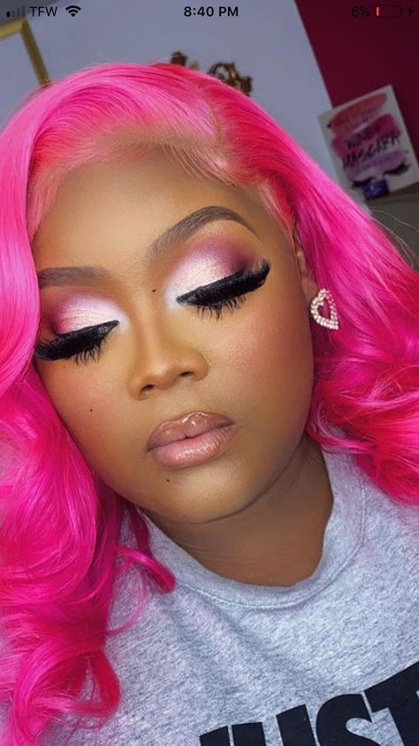 Pink Smokey Eye Black Women, Makeup Looks For Pink Hair, Barbie Makeup Look Black Women, Hot Pink Makeup Looks Black Women, Purple Eyeshadow Looks Black Women, Light Pink Makeup Looks Black Women, Pink And Silver Eyeshadow, Pink Soft Glam Makeup Black Women, Soft Pink Makeup Looks Black Women