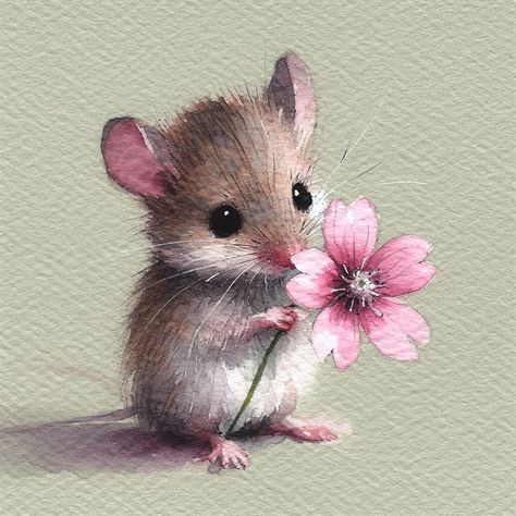 #watercolorpainting #tinycreatures #mouseart #pinkrose #floralart #cuteanimals #naturelovers #detailedpainting #texturedart #peacefulvibes #giftsfornaturelovers #artistsoninstagram #animalillustration #childrensroomdecor #wallart #wildlifeart #supportartists Mice Pictures, Maus Illustration, Illustration Kunst, Diy Watercolor Painting, Oil Canvas, Arte Animal, Art And Illustration, Cute Animal Drawings, Watercolor Animals