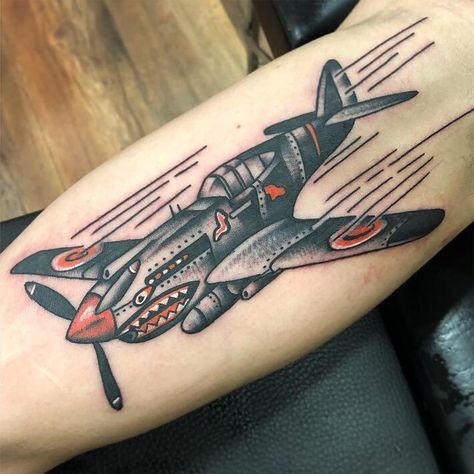 Fighter Plane Tattoo, Spitfire Tattoo, Traditional Tattoo Arm, Aviation Tattoo, Optical Illusion Tattoos, Illusion Tattoos, Plane Tattoo, Traditional Tattoo Flash Art, Tattoo Catalog