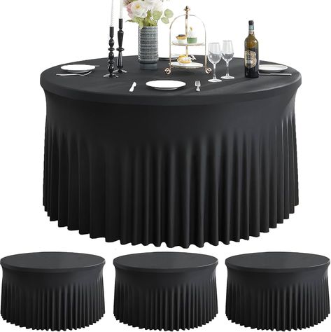 Amazon.com: Htper 4 Pack Black Spandex Round Tablecloths for 60inch Table, 120inch Stretchy Fitted Round Table Cloths, Wrinkle Free Table Covers with Skirt for Wedding Birthday Parties Banquet : Home & Kitchen Graduation Banquet, Round Table Cloths, 60 Inch Round Table, Table Cloth For Wedding, Skirt For Wedding, Black Round Table, Round Table Cloth, Round Tablecloths, Black Tablecloth