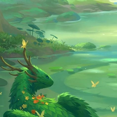 Sandara Tang on Instagram: "Playmat done for @allplayhq 's latest Kickstarter.  Link to their KS is in their profile link tree :)  This playmat at its largest size is massive! One of the biggest artworks I've painted to date.  . . . . . #artofsandara #playmat #forest #dragon #forestdragon #fantasyart #green #cozy" Big Artwork, Large Size, Forest, Fantasy Art, Green, Instagram, Art