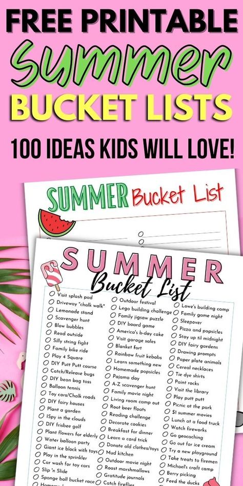 Looking for fun things to do this summer with kids? This summer bucket list for kids has 100 ideas for fun summer activities including water play activities, outdoor games, rainy day activities, summer crafts, and more! Print the blank bucket list and make your own summer to do list, or use the pre-filled list of summer ideas! Summer Bucket List 2024 For Kids, Scavenger Hunt Ideas Outdoor, Rainbow Sensory Bottles, Bucket List Craft, Summer Bucket List For Kids, Kids Scavenger Hunt, Water Play Activities, Kids Summer Bucket List, Summer With Kids