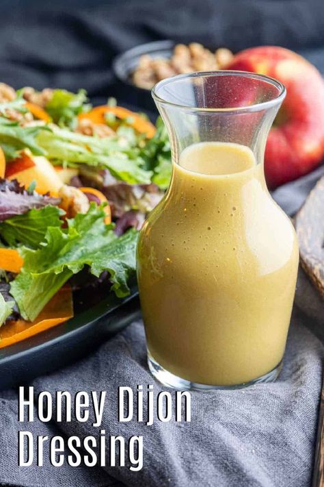 Make this simple but delicious homemade honey mustard dressing for your salad with just a handful of ingredients! This recipe from Home. Made. Interest. is loaded with flavor and tastes great in lots of different salads or as a dip for chicken tenders, fries, and more. Homemade Honey Mustard Dressing, Honey Dijon Dressing, Honey Mustard Salad Dressing, Vinaigrette Dressing Recipe, Dijon Dressing, Homemade Honey Mustard, Different Salads, Honey Mustard Vinaigrette, Red Wine Vinaigrette