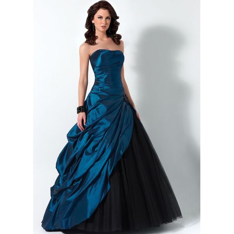 Blue wedding dress with black underneath Dark Blue Prom Dresses, Military Ball Gowns, Black Ball Gown, Strapless Prom Dresses, Chique Outfits, Floor Length Prom Dresses, Prom Dresses Modest, Maggie Sottero, Sweet 16 Dresses