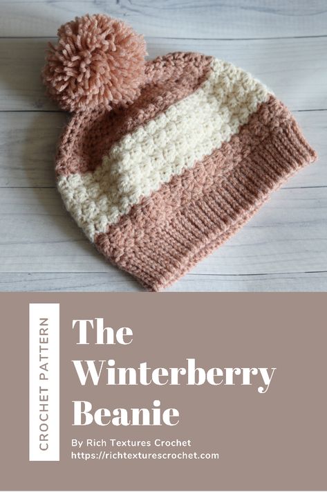 A pink and white crochet beanie Striped Crochet Hat Pattern Free, Crochet Wool Hat, Worsted Weight Crochet Hat, Alpine Stitch Hat, Suzette Stitch Crochet, Crochet Striped Beanie, Hat Patterns Crochet, Crochet Along, Crochet Hat Free Pattern