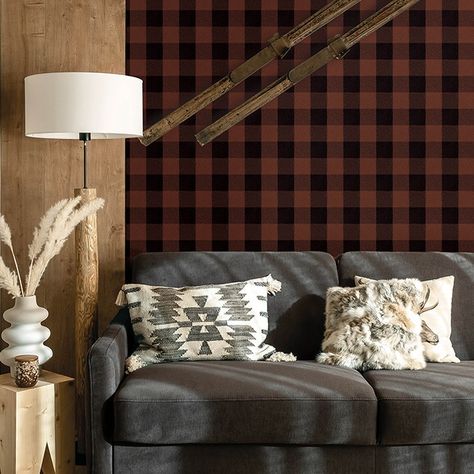 Snuggling into fall with this Lumberjack pattern from a new book called Yellowstone. #wallpaper #wallpapers #plaidwallpaper #cabinvibes #manlywallpaper Light Brown Wallpaper, Montana Landscape, Indigo Wallpaper, Western Designs, Charcoal Wallpaper, Checkered Fabric, Brewster Wallcovering, Plaid Wallpaper, American Frontier