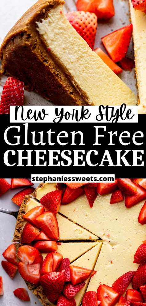 This classic New York style cheesecake has a gluten free graham cracker crust! Top it with berries or use this guide to create other delicious cheesecake flavors without any gluten! Gluten Free Graham Cracker Crust, Keto Strawberry Cheesecake, Gluten Free Graham Crackers, Strawberry Cheesecake Recipe, Gluten Free Cheesecake, Low Carb Cheesecake, Snickerdoodle Cookies, Keto Friendly Desserts, Savory Cakes