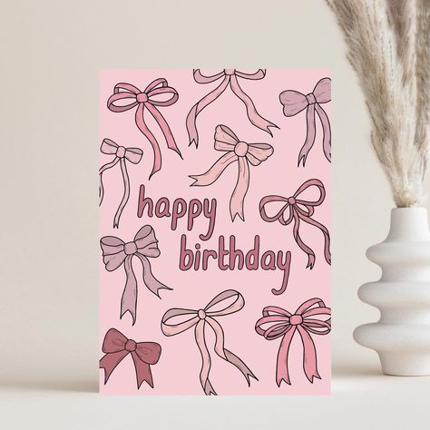 NEW Bow Coquette Birthday Card 🎀 Available on Etsy now, shop through the link in bio ⬆️ Coquette Birthday Cards, Coquette Birthday, Birthday Card Drawing, Bow Coquette, Girl Birthday Cards, Card Drawing, Art Painting Gallery, Painting Gallery, Mean Girls