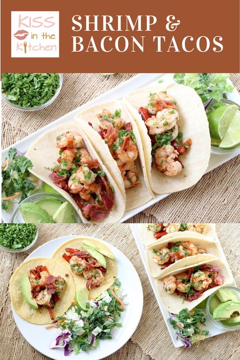 Shrimp And Bacon Tacos, Bacon Tacos, Best Shrimp Tacos, Shrimp And Bacon, Bacon Taco, Healthy Shrimp Tacos, Seasoned Shrimp, Enchanted Night, Fried Peppers