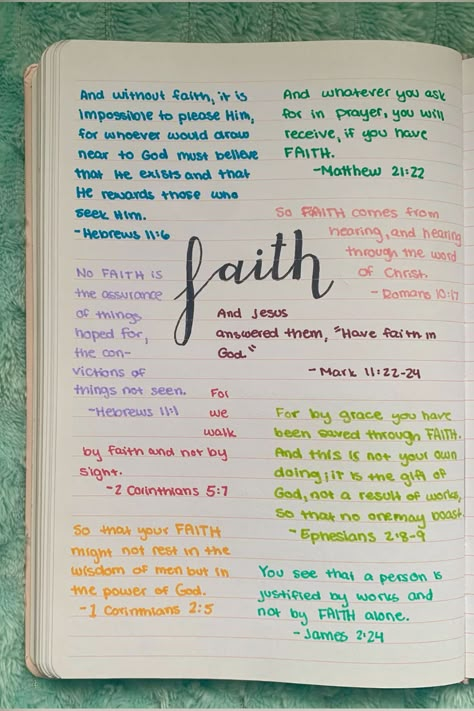 Christian Bible Journal Bible Verse Journaling Ideas, Decorate Bible Pages, Daily Bible Journaling Ideas, Bible Journaling Faith, Christian Diary Ideas, Pretty Bible Notes, Christian Bible Journal, Journaling With God, Bible Journal Cover Ideas