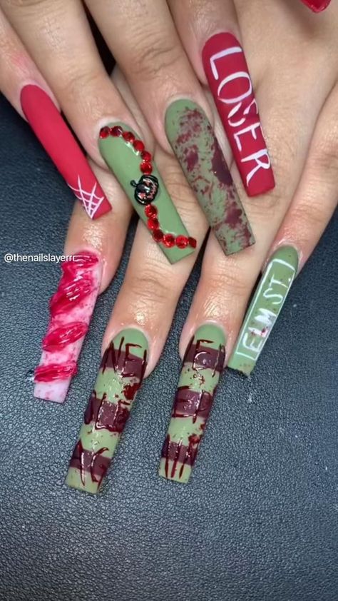 Halloween Nail designs | Fall Nail Designs | Fall Nails 2023 | Hallowen Acrylic Nails Hippie Nail Art, Nail Designs Fall, Fall Nails 2023, Nail Stickers Designs, Halloween Nail Art Ideas, Camo Nails, Horror Nails, Holloween Nails, Halloween Acrylic Nails