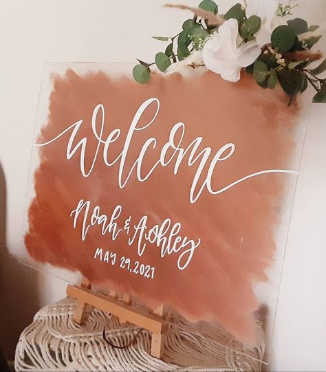 Welcome Wedding Sign Plexi Painted, Acrylic Sheet Sign, Welcome Sign Plexiglass Wedding, Boho Acrylic Wedding Sign, Painted Glass Wedding Sign, Wedding Welcome Sign Glass Paint, Plexiglass Sign Diy, Acrylic Welcome Sign Wedding Diy, Diy Welcome Wedding Sign Entrance