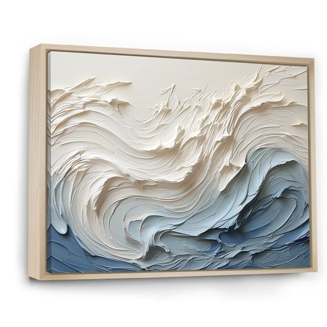 Designart "White And Blue Wave Papercut Style " Coastal Waves Framed Wall Decor - On Sale - Bed Bath & Beyond - 40148294 Textured Canvas Art, Art Texture, Textured Art, Sculpture Painting, Art Painting Acrylic, Frame Wall Decor, Blue Waves, Canvas Texture, Texture Art