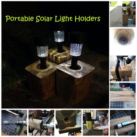 Cheap, Easy, Beautiful, and Portable Solar Light holders.  Extremely versitile!  Check it out! Cheap Solar Lights, Solar Patio Lights, Solar Fence Lights, Solar Lighting, Wooden Building Blocks, Building A Fence, Fence Posts, Wooden Buildings, Fence Lighting