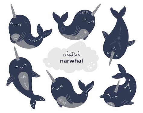 Cute magic narwhals collection, mystical... | Premium Vector #Freepik #vector #star #cartoon #animals #hand-drawn Star Cartoon, Baby Animal Drawings, Baby Whale, Baby Clip Art, Narwhal, Childrens Illustrations, Sea Animals, Baby Products, Cartoon Animals