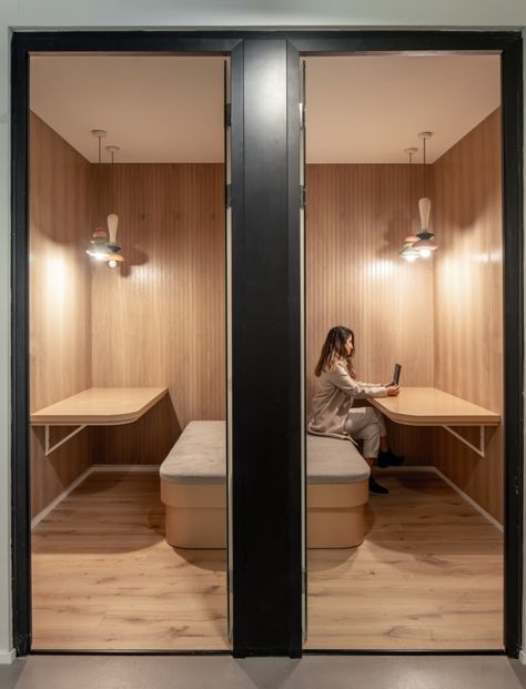 Claroty Offices - Tel Aviv Coworking Phone Booth, Office Phone Booths, Private Phone Booth Office, Office Phone Booth Design, Office Phone Room, Phone Booth Design, Grant Thornton, Office Booth, Coworking Space Design